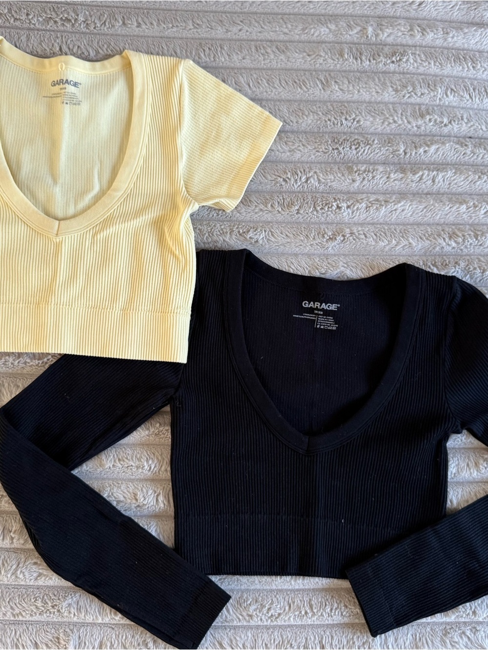 Garage Ribbed Scoop Crop Tops in Yellow and Black